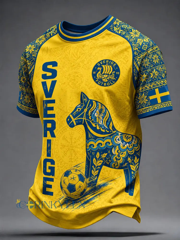 Herrar Retro Svensk Fotboll Supporterkonst Tryckt Avslappnat Tröja - A / S