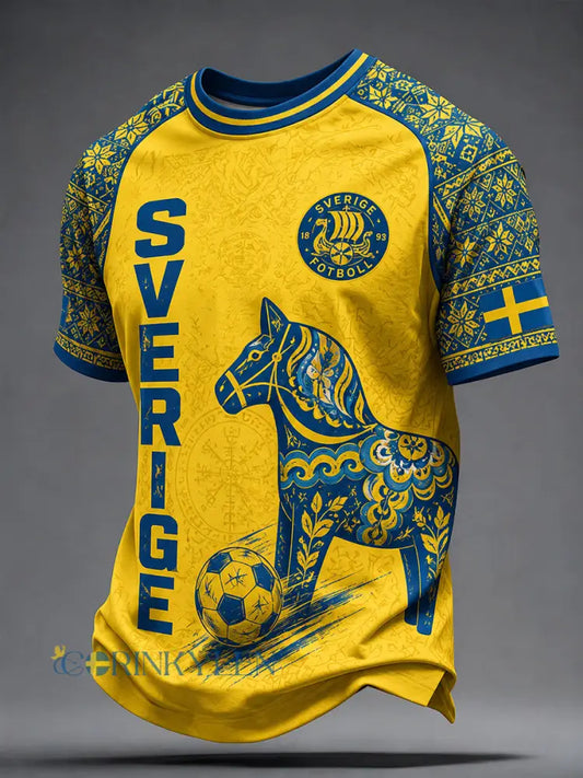 Herrar Retro Svensk Fotboll Supporterkonst Tryckt Avslappnat Tröja - A / S