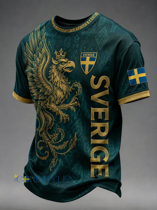 Herrar Retro Svensk Fotboll Supporterkonst Tryckt Avslappnat Tröja - A / S