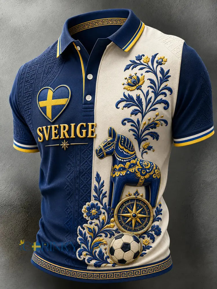 Herrar Retro Svensk Fotboll Supporterkonst Tryckt Avslappnat Tröja - A / S