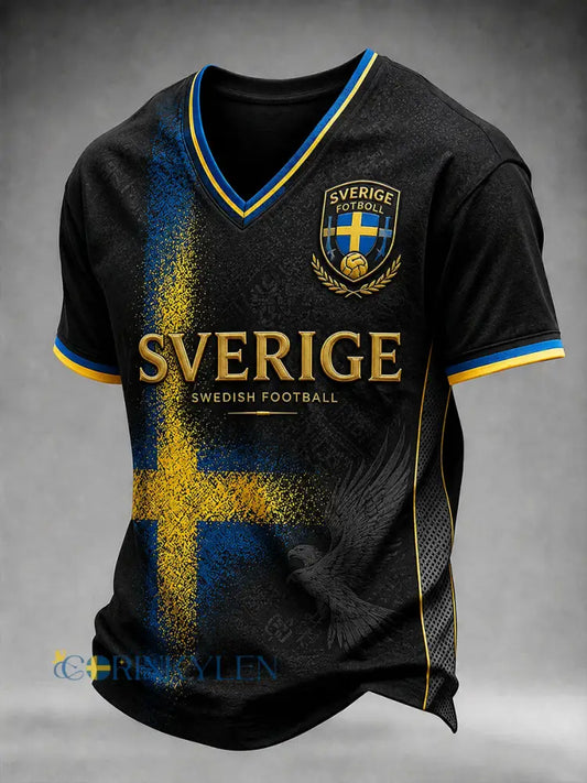 Herrar Retro Svensk Fotboll Supporterkonst Tryckt Avslappnat Tröja - A / S