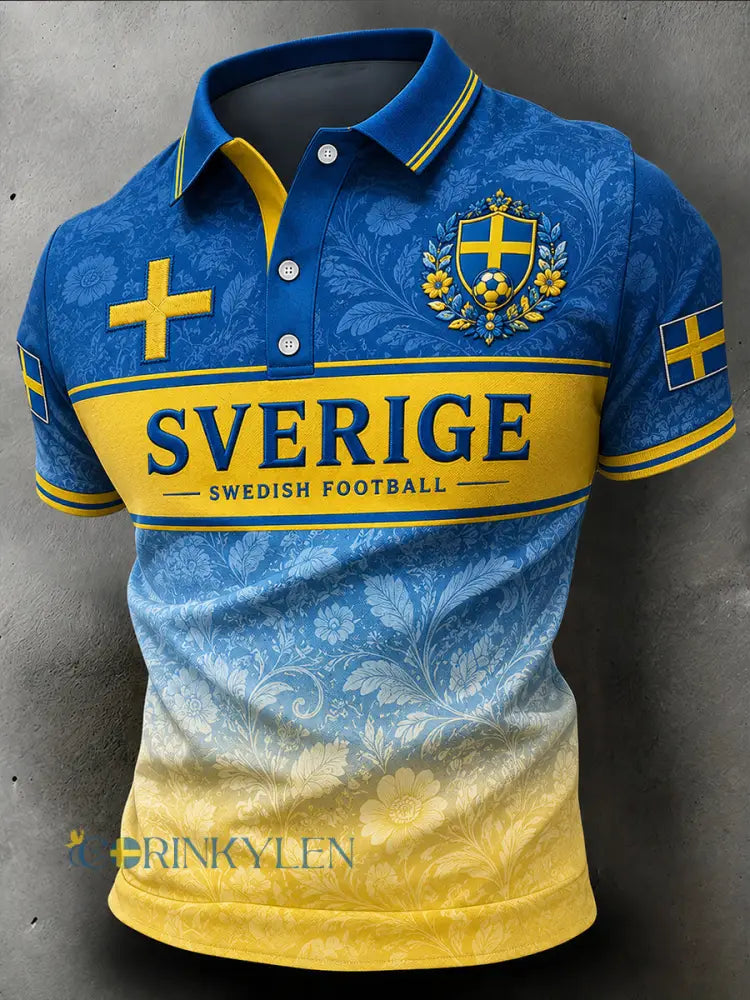 Herrar Retro Svensk Fotboll Supporterkonst Tryckt Avslappnat Tröja - A / S