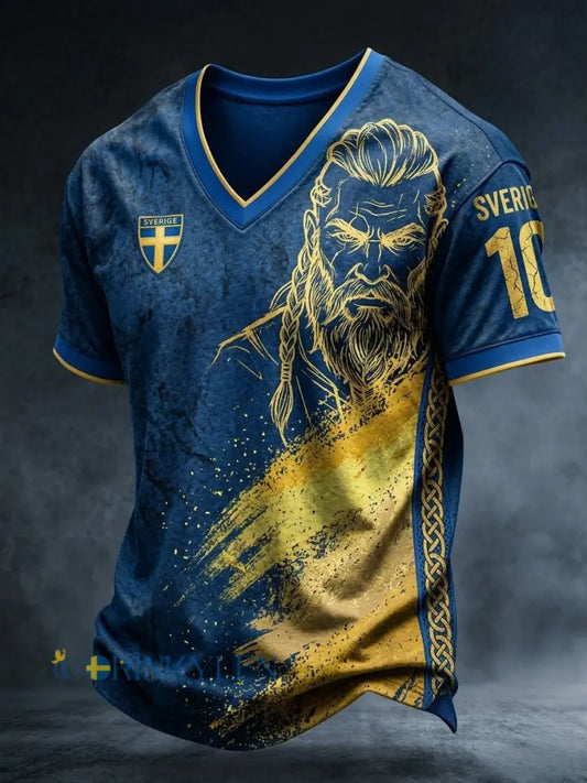 Herrar Retro Svensk Fotbollslärd 2026 Tryckt Avslappnad T-shirt med Kort Ärm - blå / S