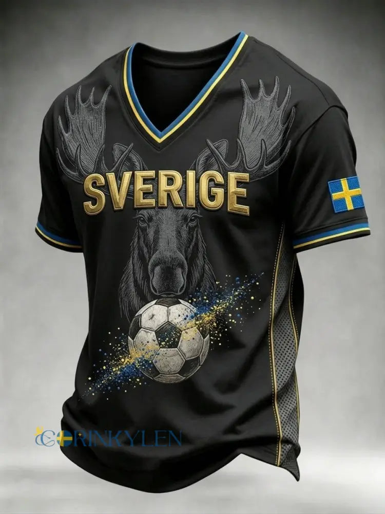 Herrar Retro Svensk Fotbollslärd 2026 Tryckt Avslappnad T-shirt med Kort Ärm - svart / S