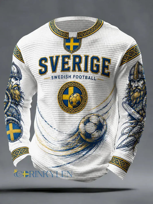 Herrar Retro svensk fotbollssupporterkonsttryck avslappnad vafleruksweater - A / S