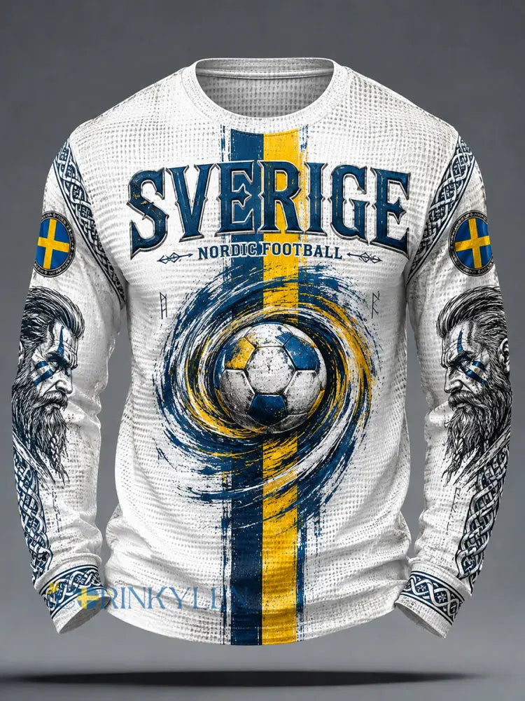 Herrar Retro svensk fotbollssupporterkonsttryck avslappnad vafleruksweater - A / S