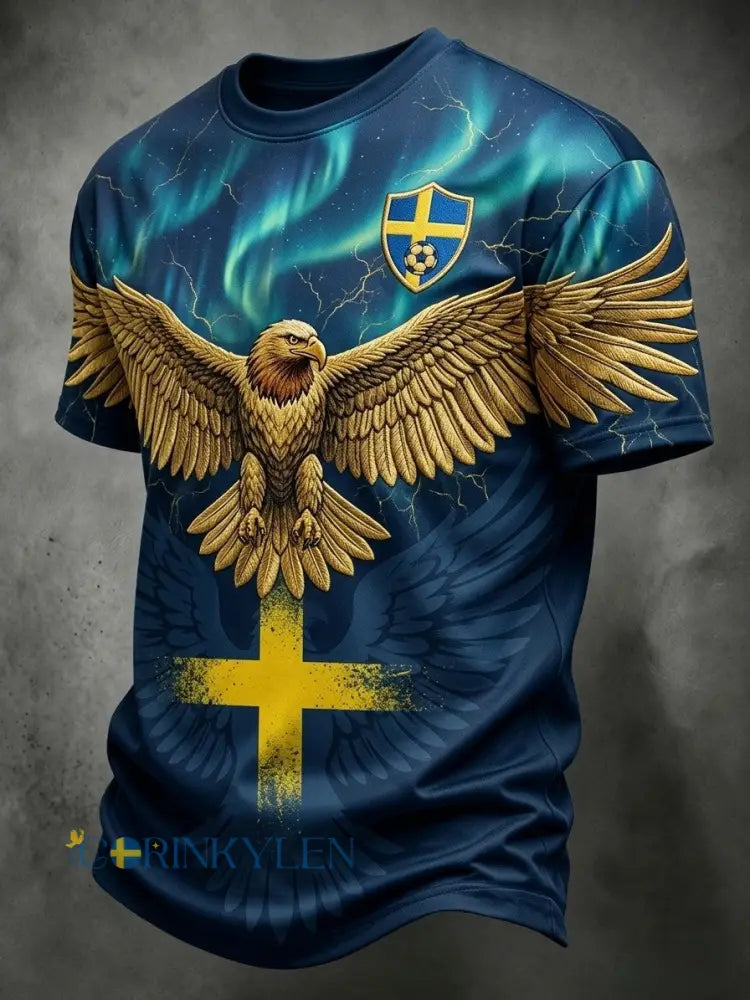 Herrar Retro Sverige Fotbollsläkare 2026 Tryckt T-shirt med korta ärmarna - blå / S