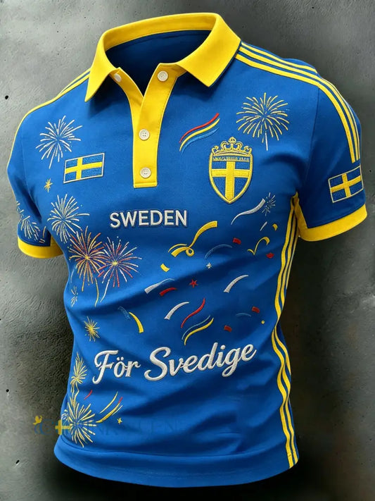 Herrarnas nationella dagspolo med korta ärmar kontrastbrodyr och printdetaljer - A / S