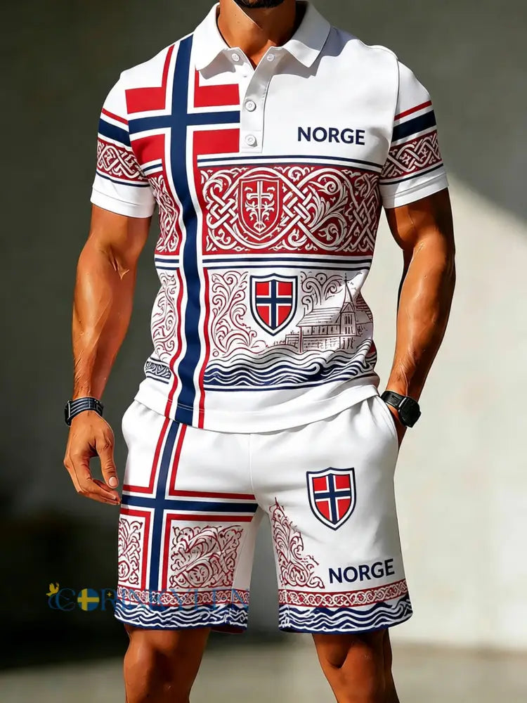 Herrarnas Norge-fotbollsmatch hejarkonsttryck polotröja-set - A / S
