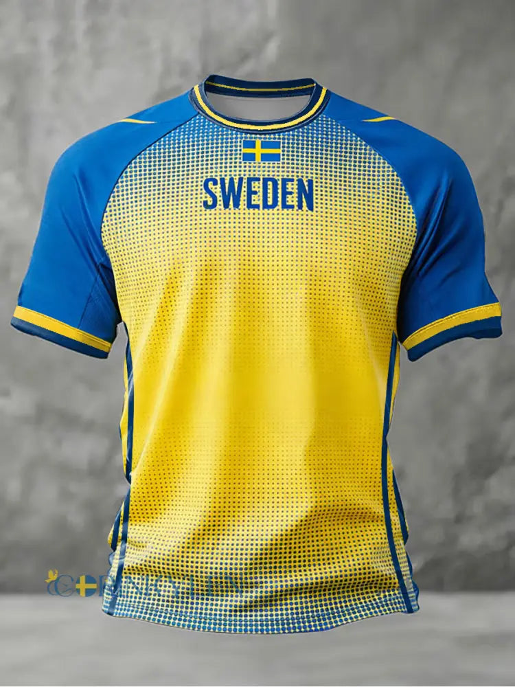 Herrarnas svensk fotbollslärd tryckt kortärmad t-shirt - som bild / S