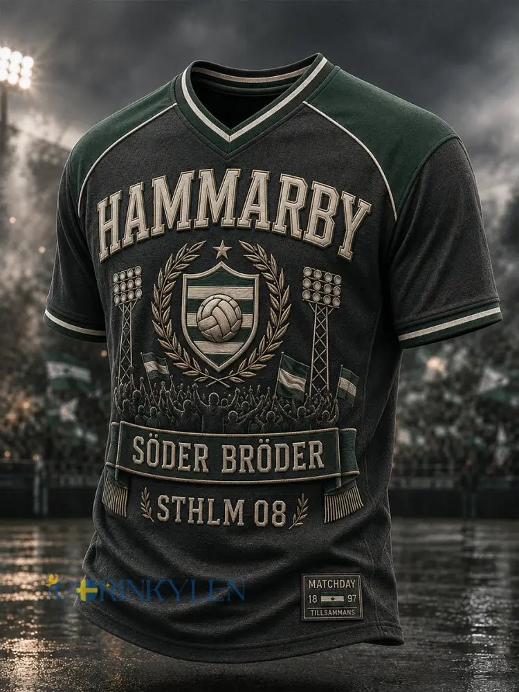 Herrarnas svenska fotboll Hammarby Fans älskare V-ringad t-shirt - A / S