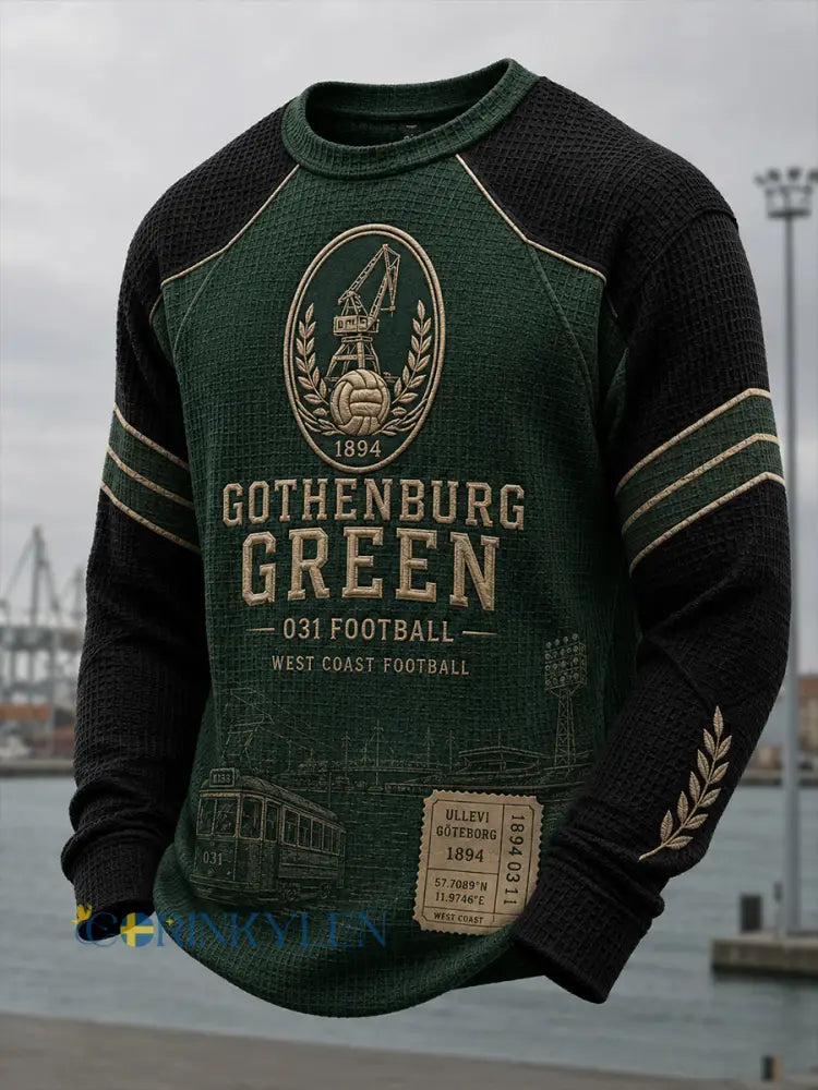 Herrarnas svenska fotboll T-shirt med vafelväv och lång ärm för GAIS-supportrar och fotbollsälskare - A / S