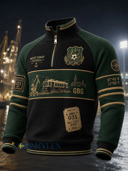 Herrarnas svenska fotboll T-shirt med vafelväv och lång ärm för Gais-supportrar och fotbollsälskare - A / S