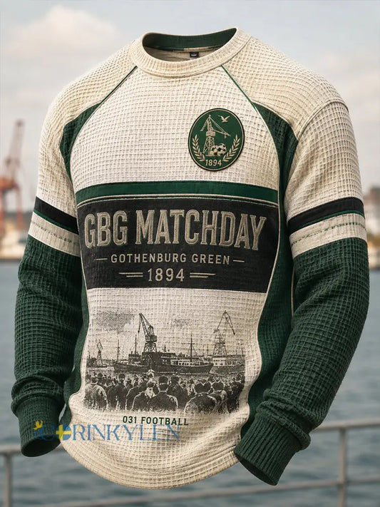Herrarnas svenska fotboll T-shirt med vafelväv och lång ärm för GAIS-supportrar och fotbollsälskare - A / S