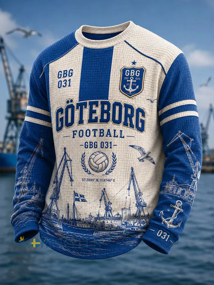 Herrarnas svenska fotbollsklubb IFK Göteborg Västgötaälskare Våffeltröja med lång ärm - A / S