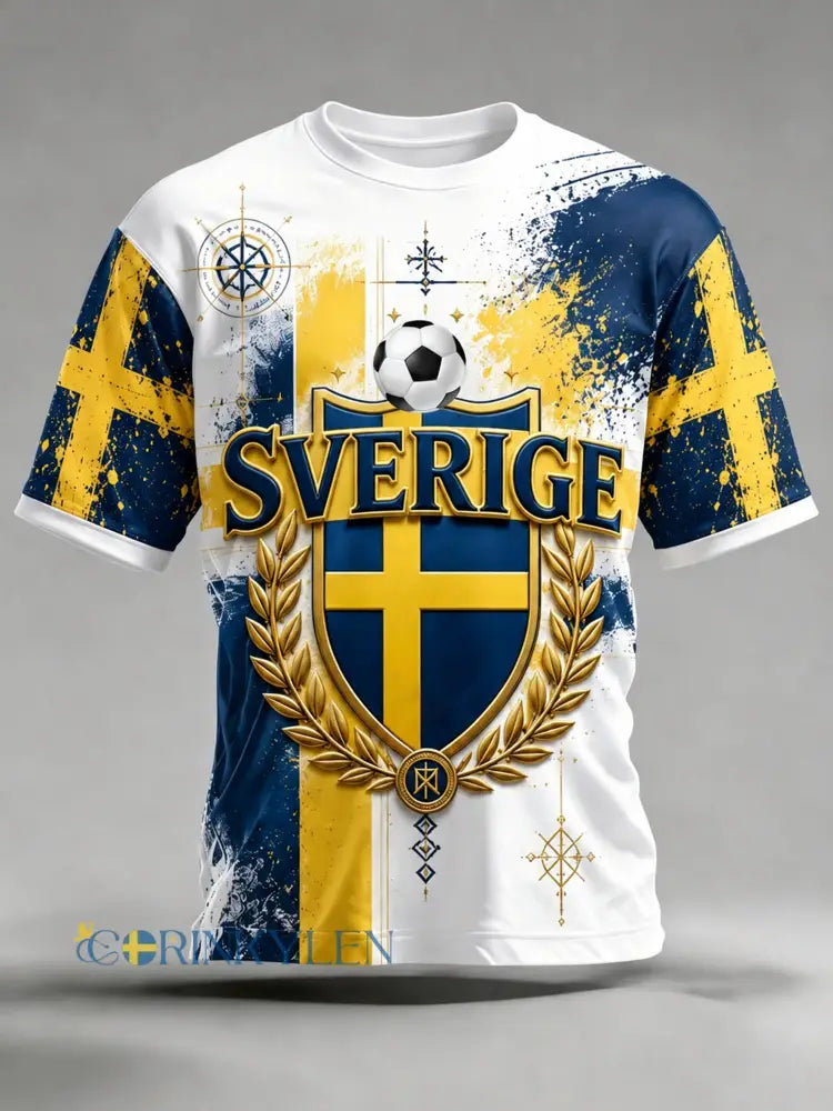 Herrarnas Svenska Fotbollsmatch Hejande Fan Konsttryck T-shirt - A / S