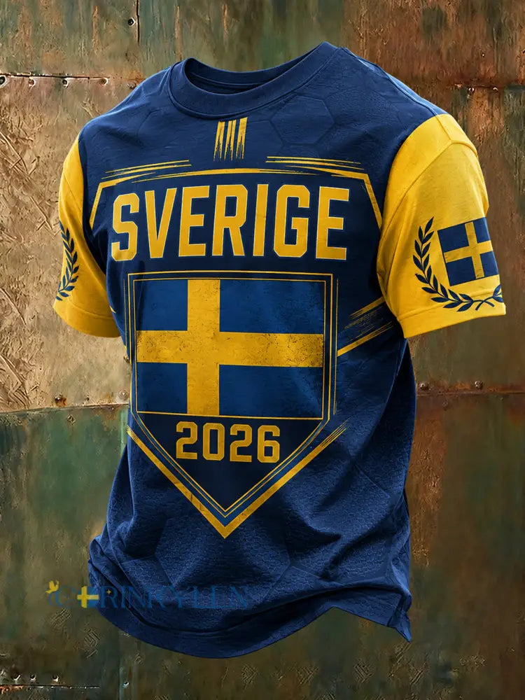 Herrarnas Svenska Fotbollsmatch Hejande Fan Konsttryck T-shirt - A / S