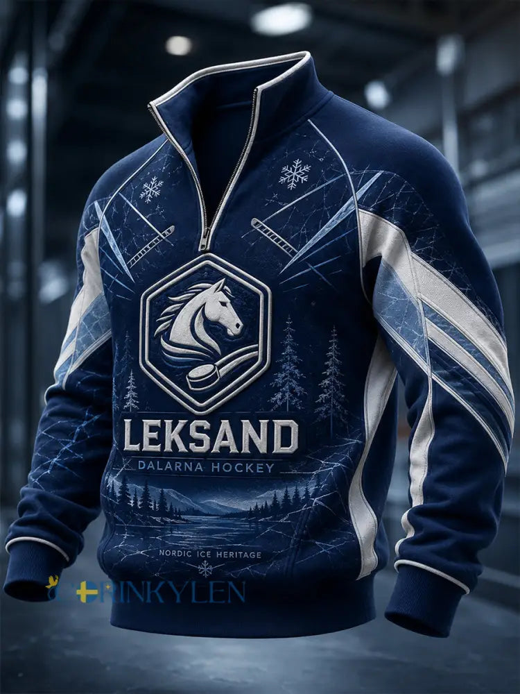 Herrarnas svenska ishockeytröja Leksands IF – favorit för fans och älskare halvdragkedja och ståkrage - A / S