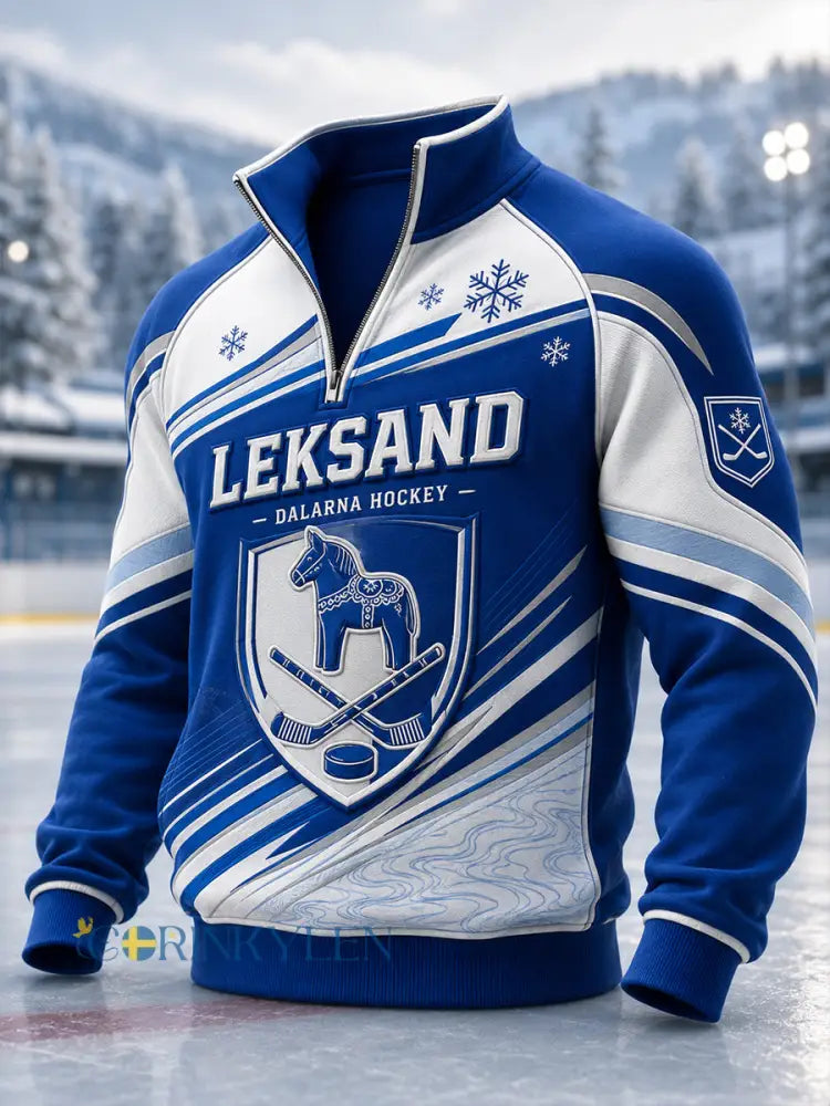 Herrarnas svenska ishockeytröja Leksands IF – favorit för fans och älskare halvdragkedja och ståkrage - A / S