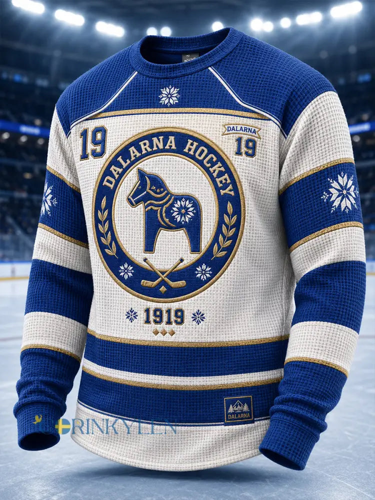 Herrarnas svenska ishockeytröja Leksands IF – favorit för fans våffelmönstrad långärmad t-shirt - A / S