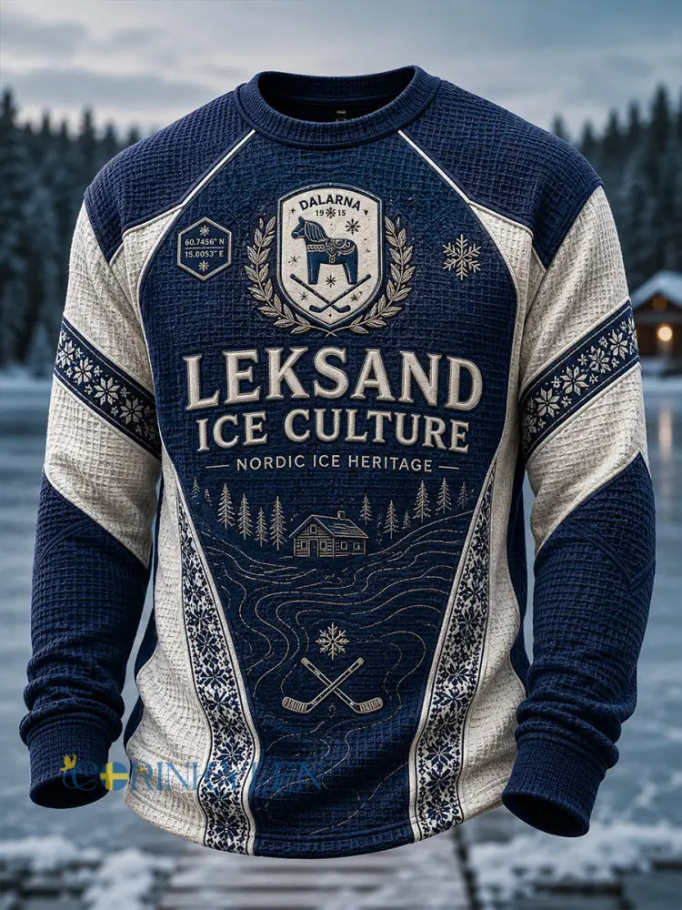 Herrarnas svenska ishockeytröja Leksands IF – favorit för fans våffelmönstrad långärmad t-shirt - A / S