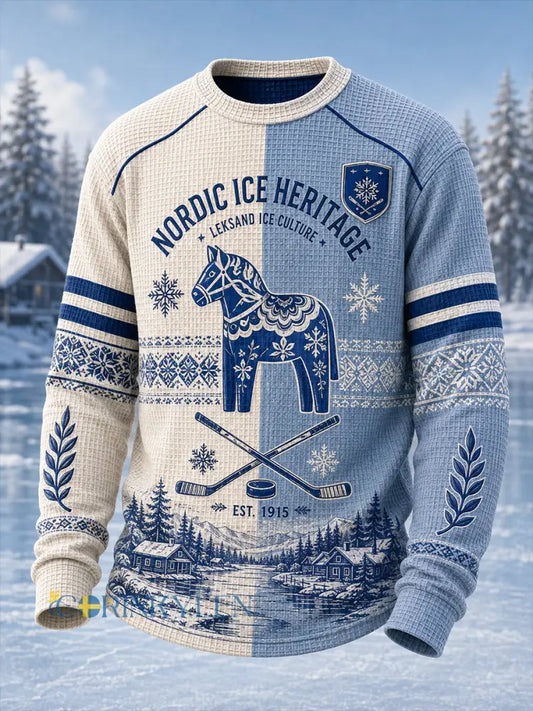 Herrarnas svenska ishockeytröja Leksands IF Voffelmönstrad långärmad t-shirt - A / S