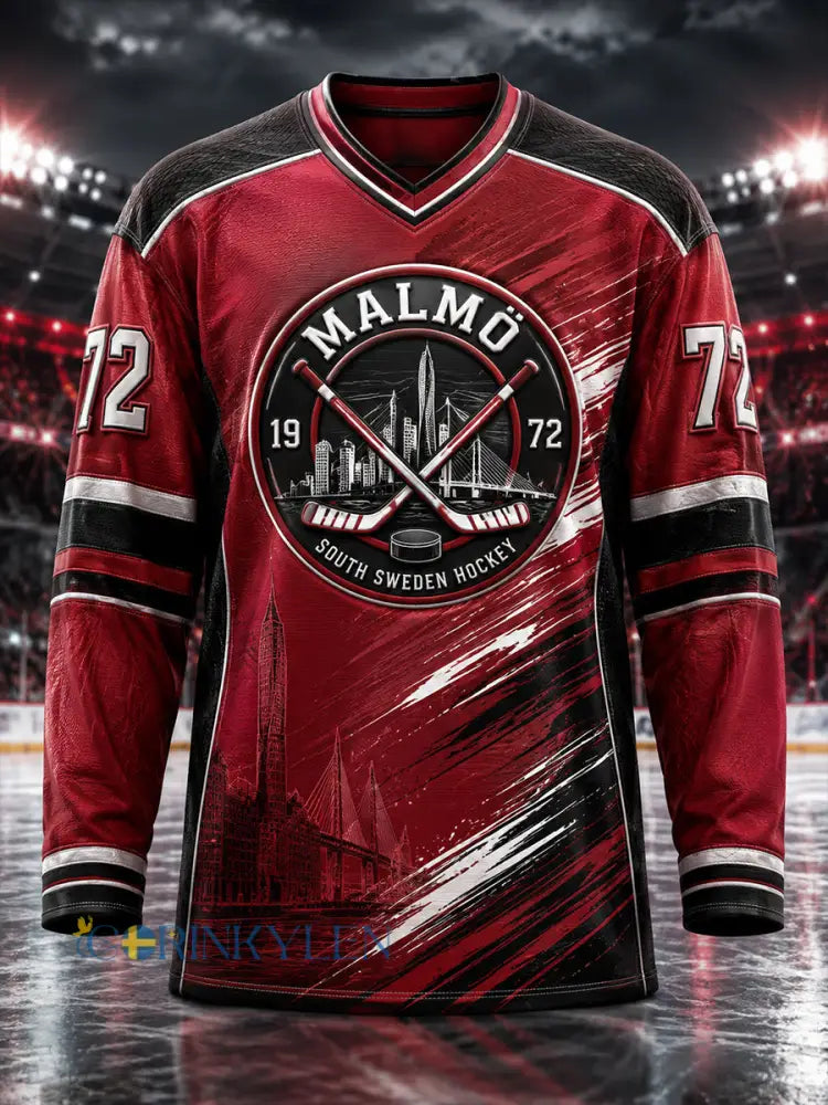 Herrarnas svenska ishockeytröja Malmö Redhawks Fans Lover Våffeltröja med lång ärm - A / S