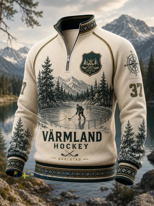 Herrarnas svenska ishockeytröja Färjestad BK Waffle långärmad t-shirt för fans och älskare - A / S