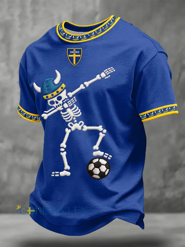 Herrarnas Sverige Fotbollslärd Tryckt T-shirt - blå / S