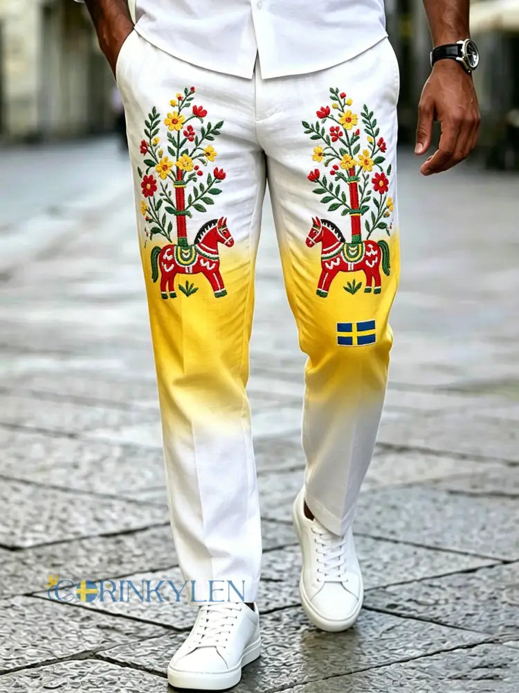 Herrbyxor med konsttryck som firar den svenska midsommarfesten - A / S