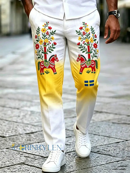 Herrbyxor med konsttryck som firar den svenska midsommarfesten - A / S