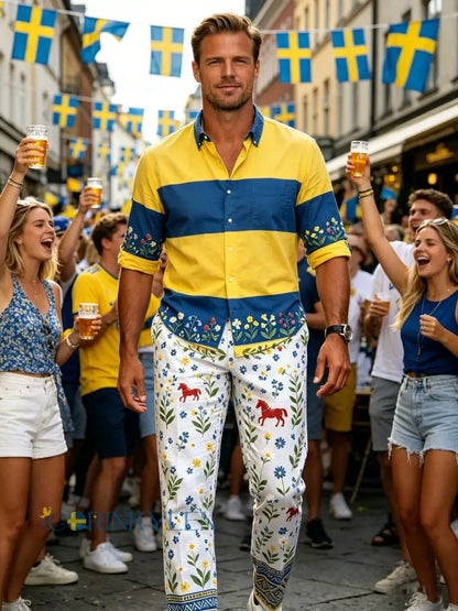 Herrbyxor med konsttryck som firar den svenska midsommarfesten - E / S