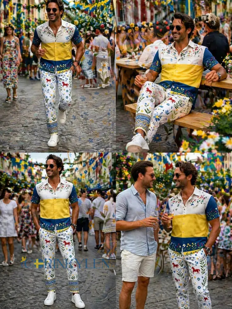 Herrbyxor med konsttryck som firar den svenska midsommarfesten - F / S