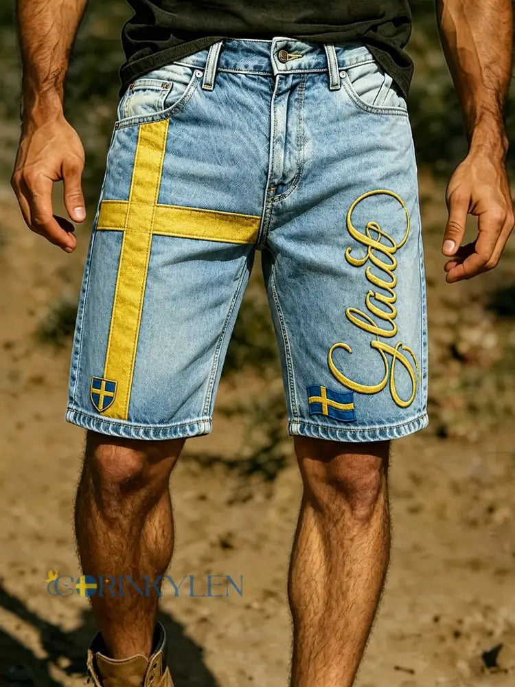 Herrbyxor med konsttryck till minne av midsommardagen i Sverige - A / S