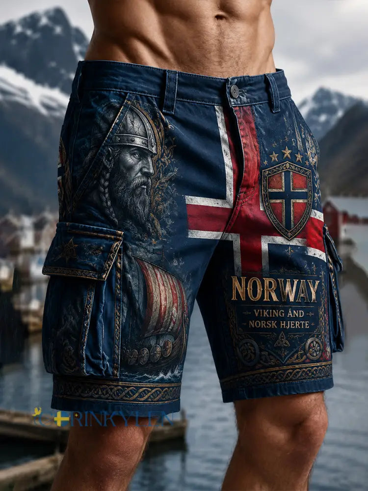 Herrbyxor med norsk vikingtematisk patriotisk minneskonsttryck - A / S