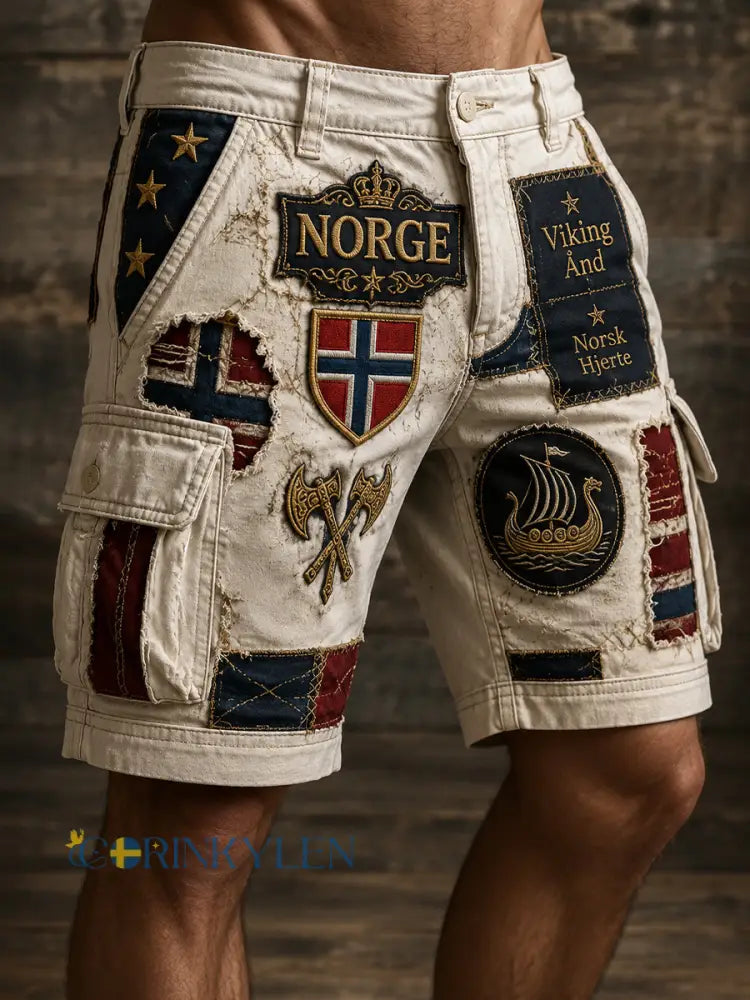 Herrbyxor med norsk vikingtematisk patriotisk minneskonsttryck - A / S
