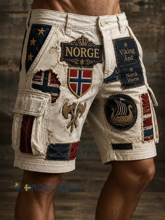 Herrbyxor med norsk vikingtematisk patriotisk minneskonsttryck - A / S