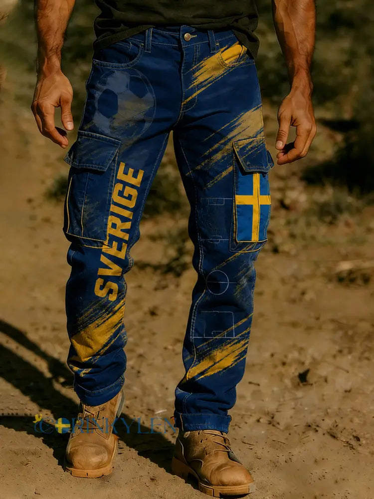 Herrbyxor med tryckt fankonst till svensk fotbollsmatch - A / S