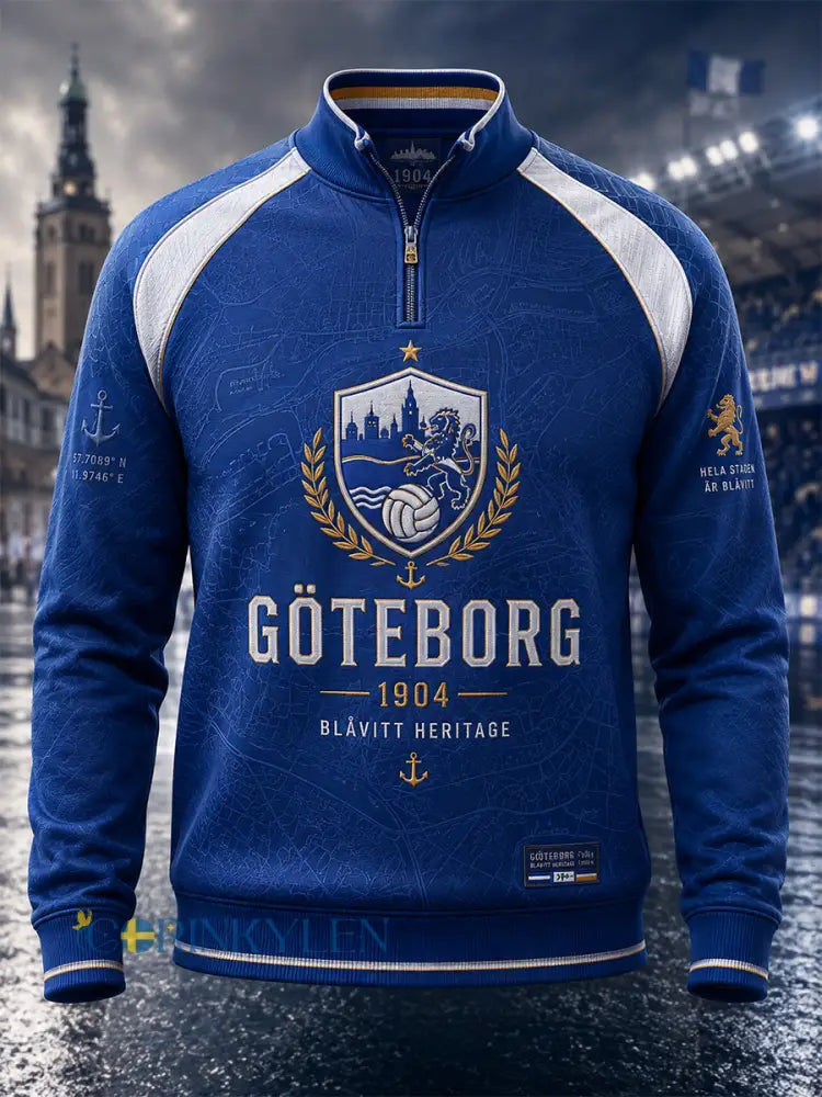 Herrdräkt i retrostil från IFK Göteborg – svensk fotbollsälskare – hoodie med dragkedja - blå / S