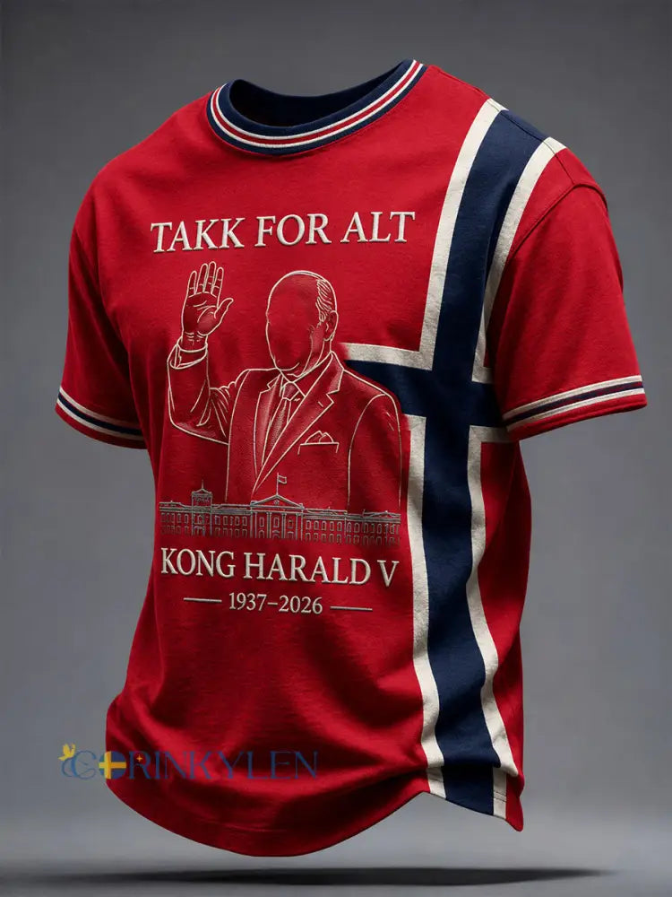 Herrens Norge HARALD V Tryckt T-shirt - röd / S