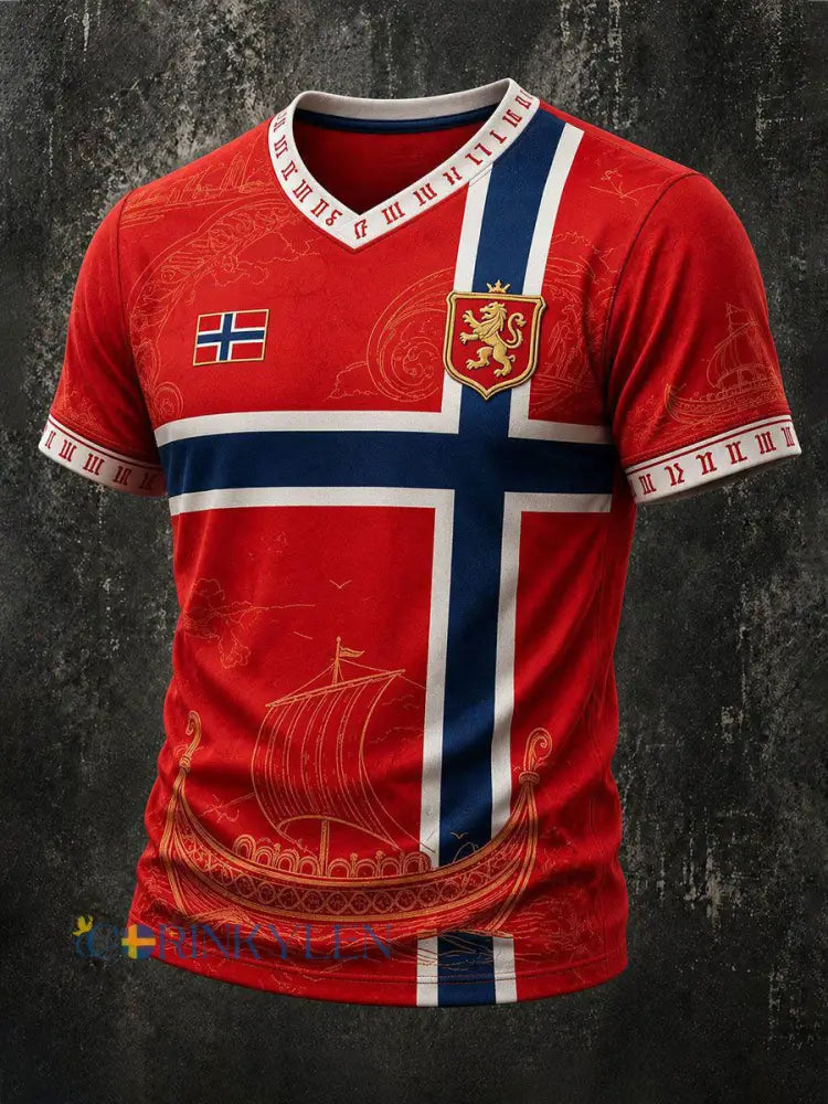 Herrens Norge V-hals T-shirt - som bild / S