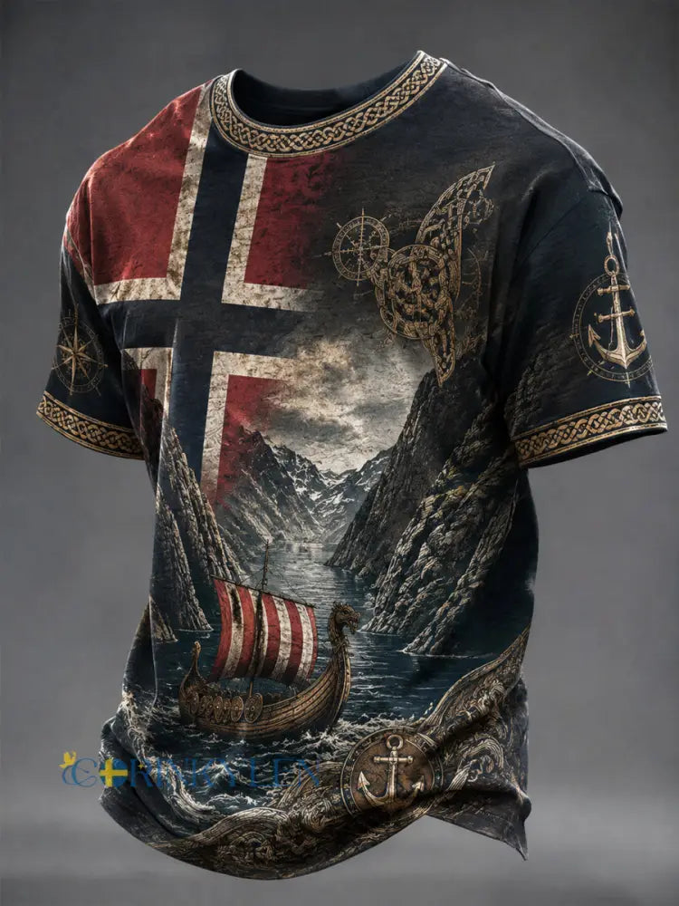 Herrens norska Fjord Viking T-shirt - som bild / S