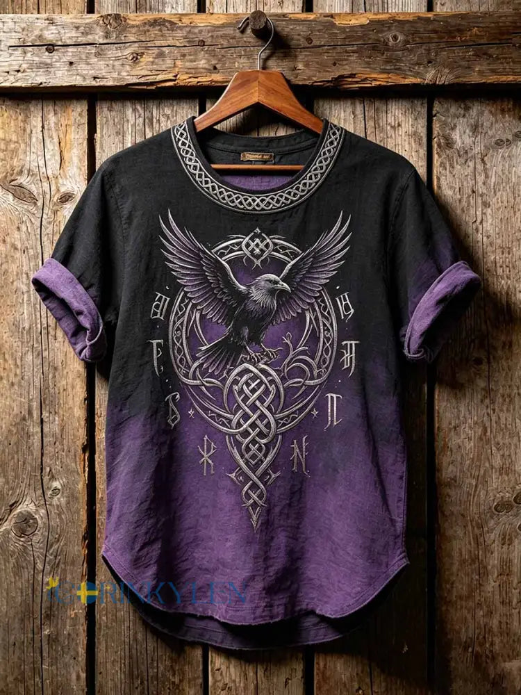 Herrens Retro Viking Celtic Knot Raven Mönster Tryckt T-shirt - som bild / S