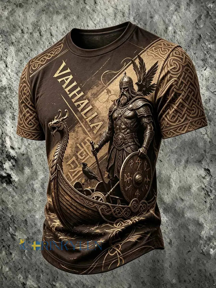 Herrens Retro Viking krigare tryckt Casual Short-Sulf T-shirt - som bild / M