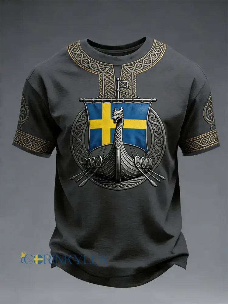 Herrens svenska Viking-stil T-shirt - som bild / S