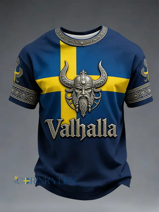 Herrens svenska Viking-stil Valhalla T-shirt - som bild / S