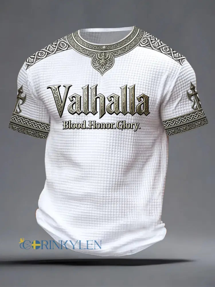 Herrens svenska Viking-stil Valhalla Tryckt våffle T-shirta - som bild / S