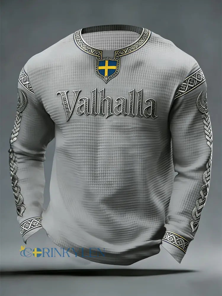 Herrens svenska Viking-stil Valhalla Våffle Topp - grå / S