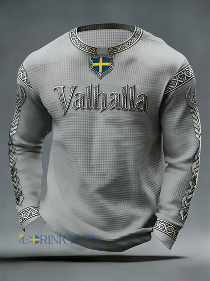 Herrens svenska Viking-stil Valhalla Våffle Topp - grå / S