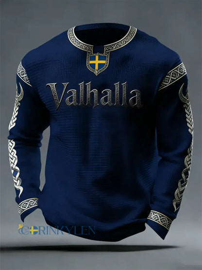 Herrens svenska Viking-stil Valhalla Våffle Topp - mörk blå / S